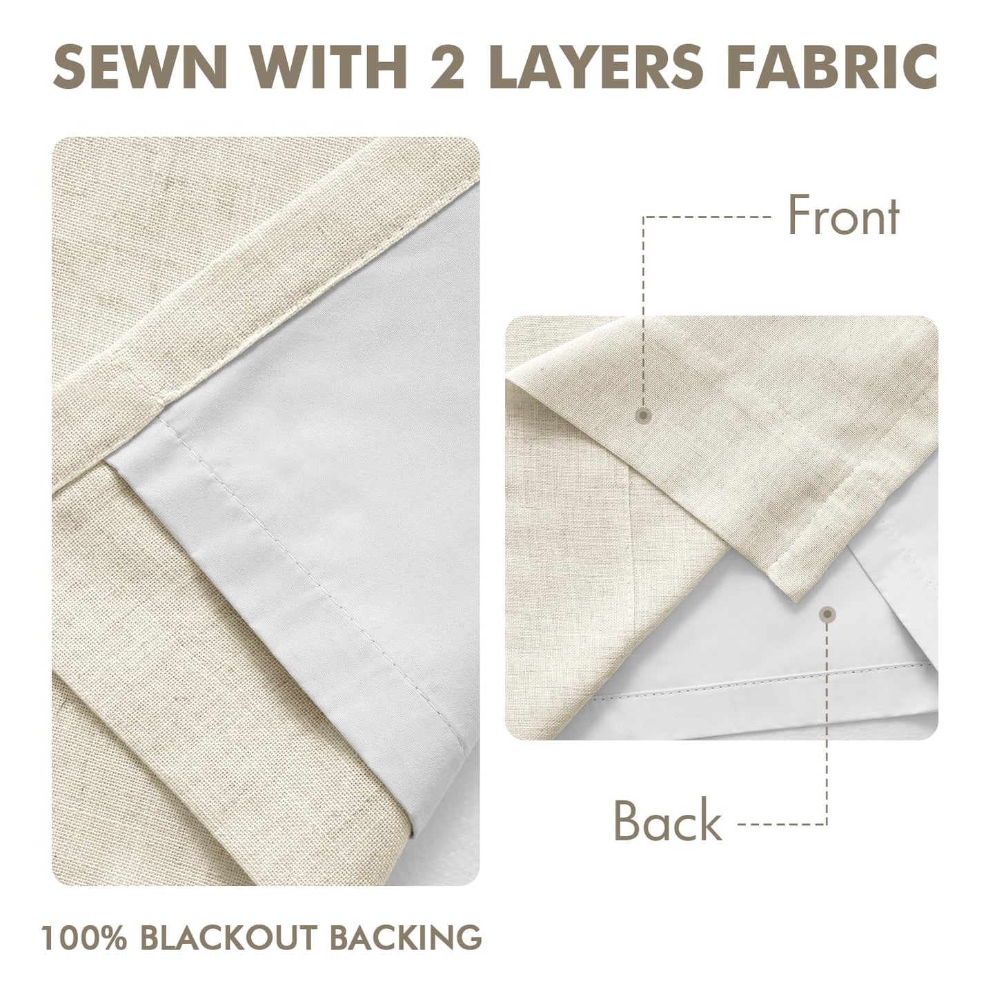 MIULEE Blackout Linen Curtains 96" 2 Panels