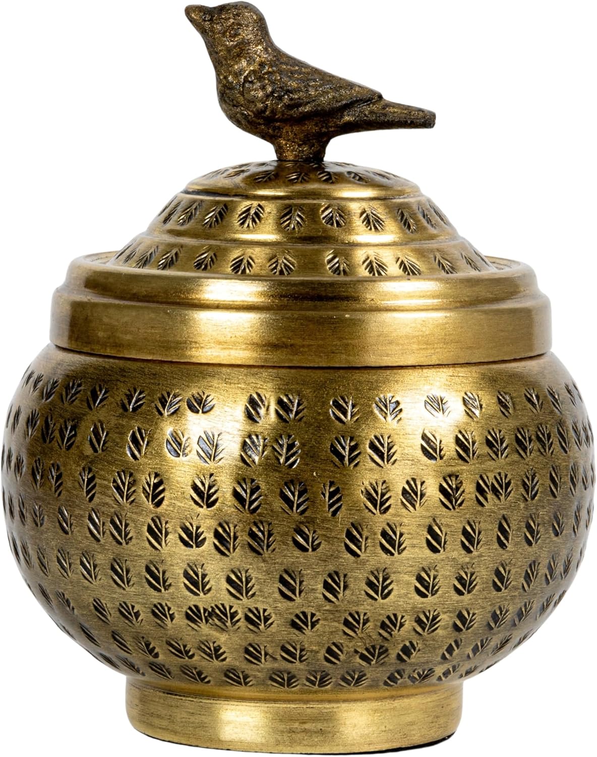 Creative Co-Op Brass Metal Container with Bird Finial