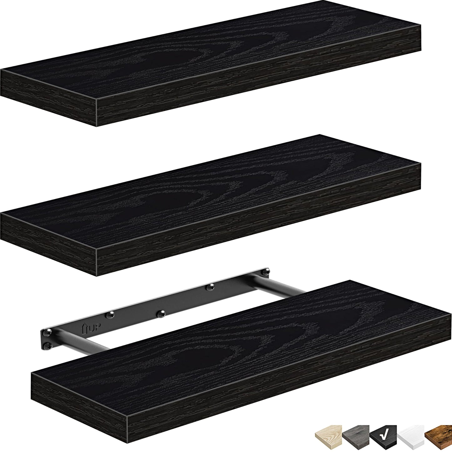 QEEIG Floating Shelves, 3pcs, Rustic Brown