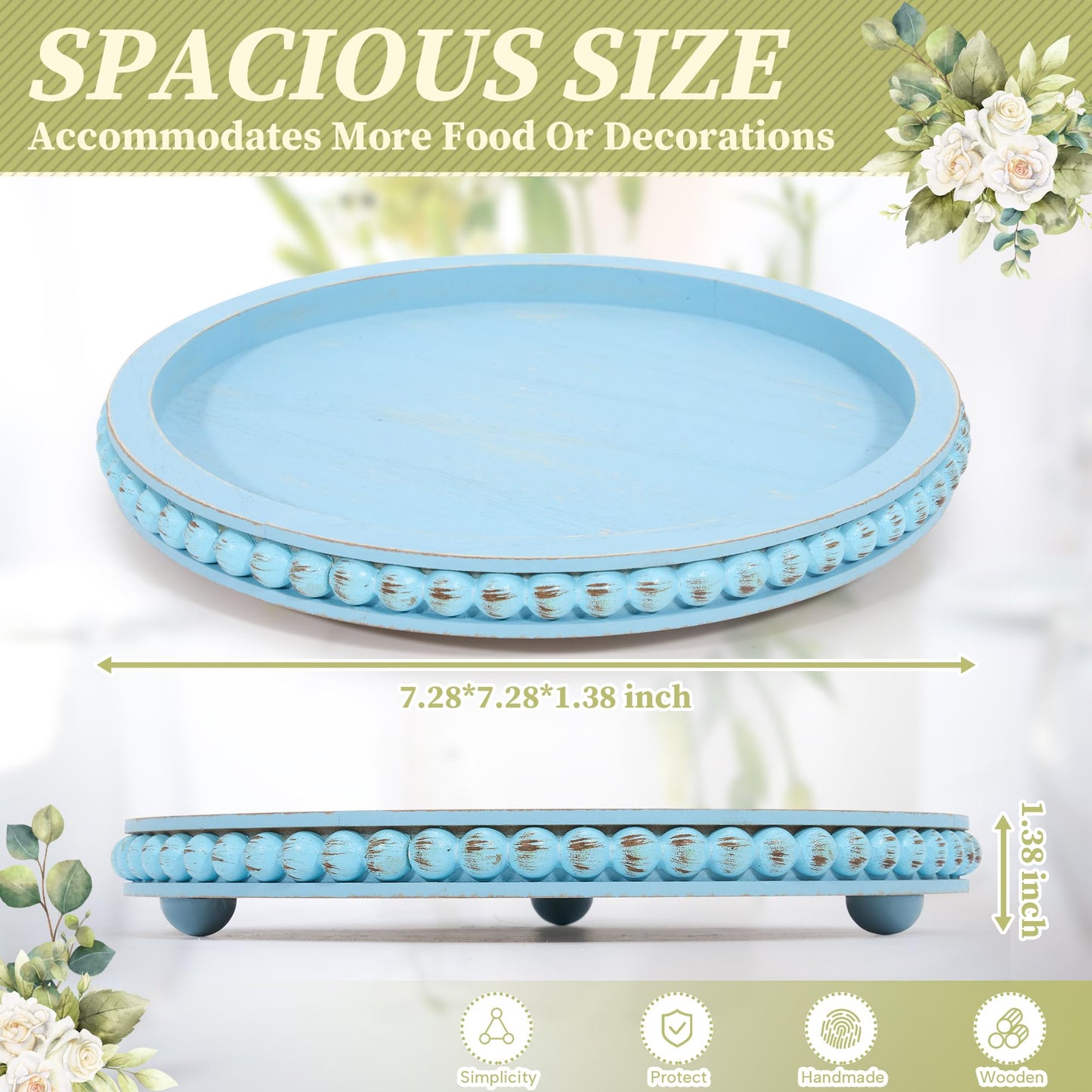 HPC Decor Round White Wood Tray, 12"
