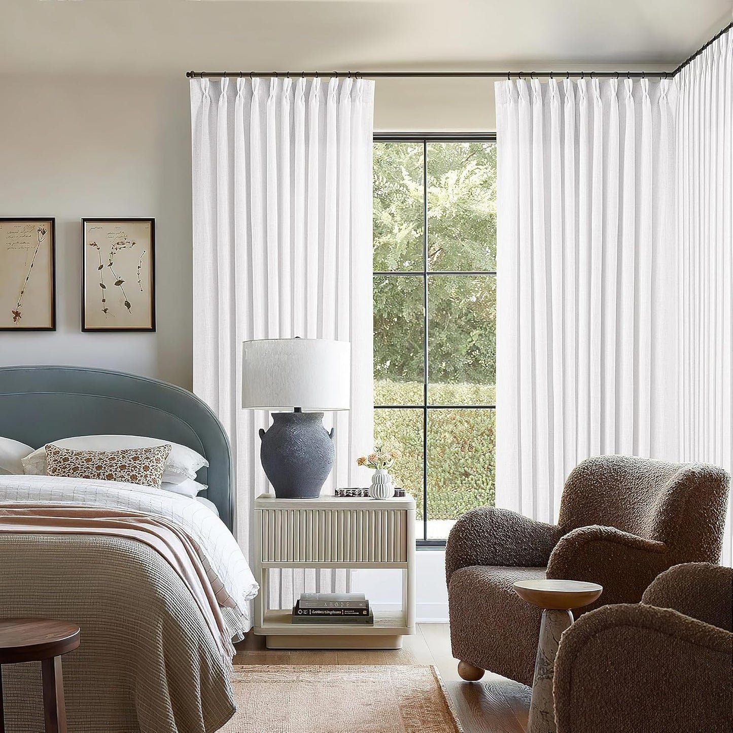 Pinch Pleated Linen Curtains 108" Beige, 2 Panels
