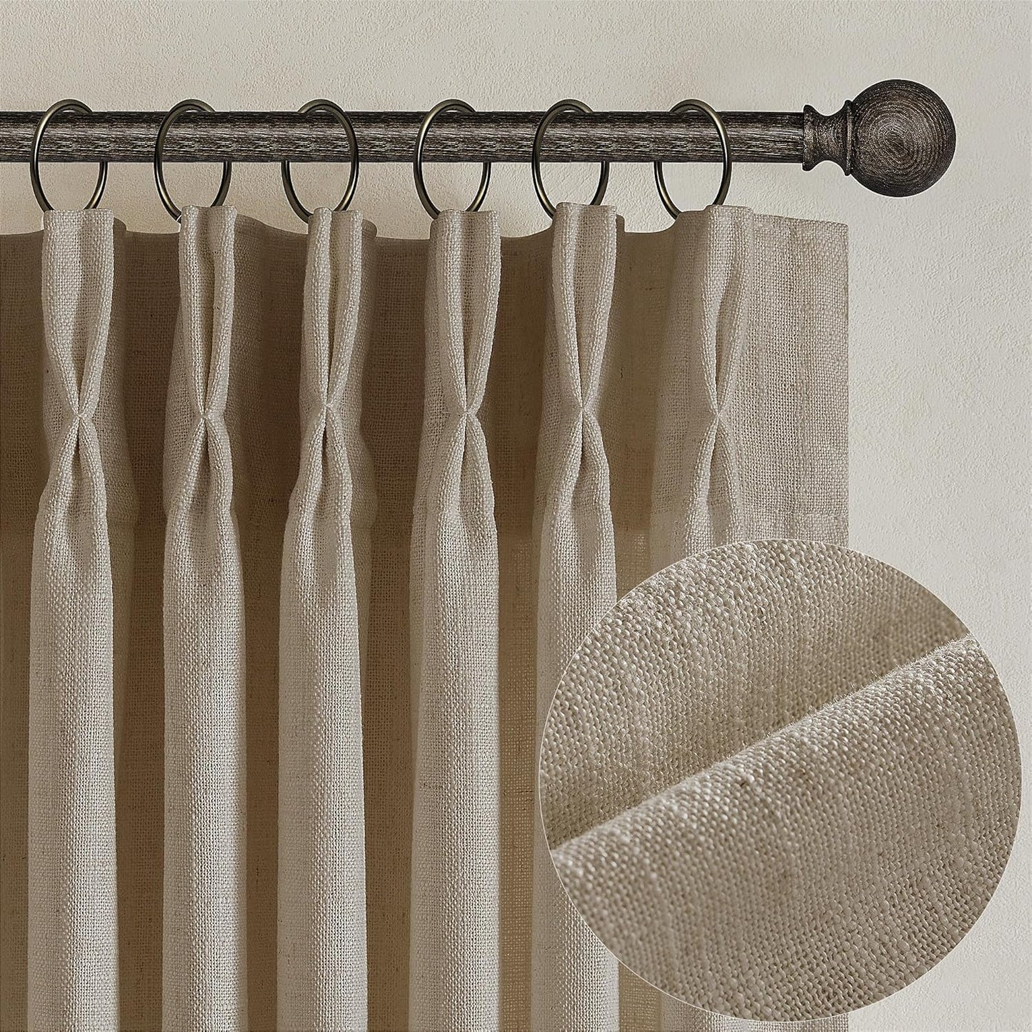 Pinch Pleated Linen Curtains 108" Beige, 2 Panels