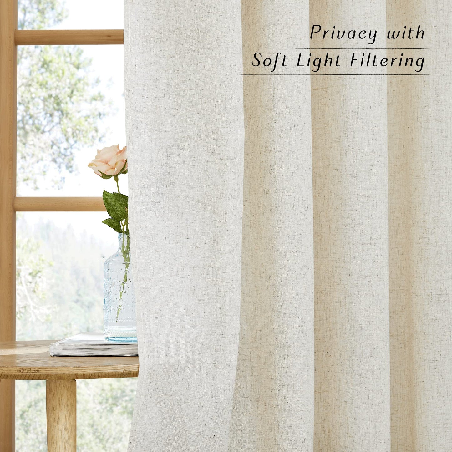 NICETOWN Linen Curtains 52x108" 2 Panels