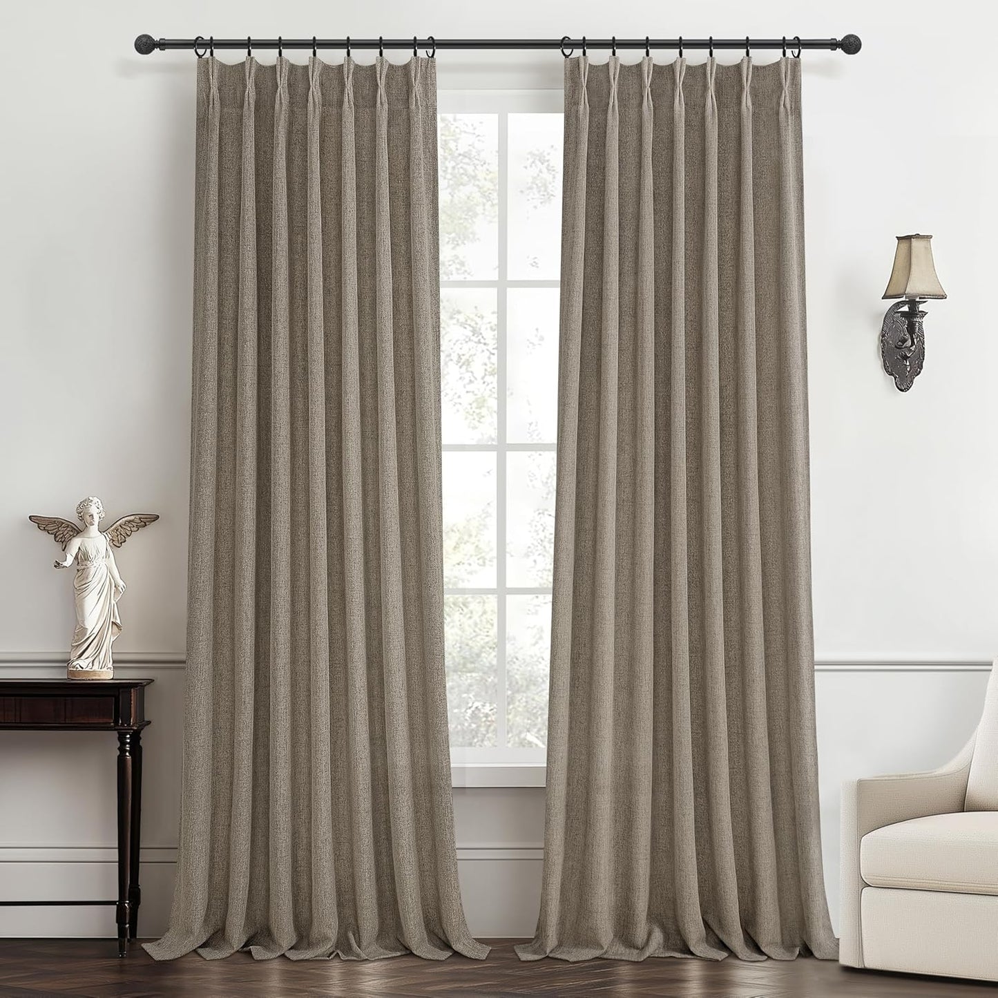 Rustic Linen Curtains, Oatmeal Beige 96" Set of 2