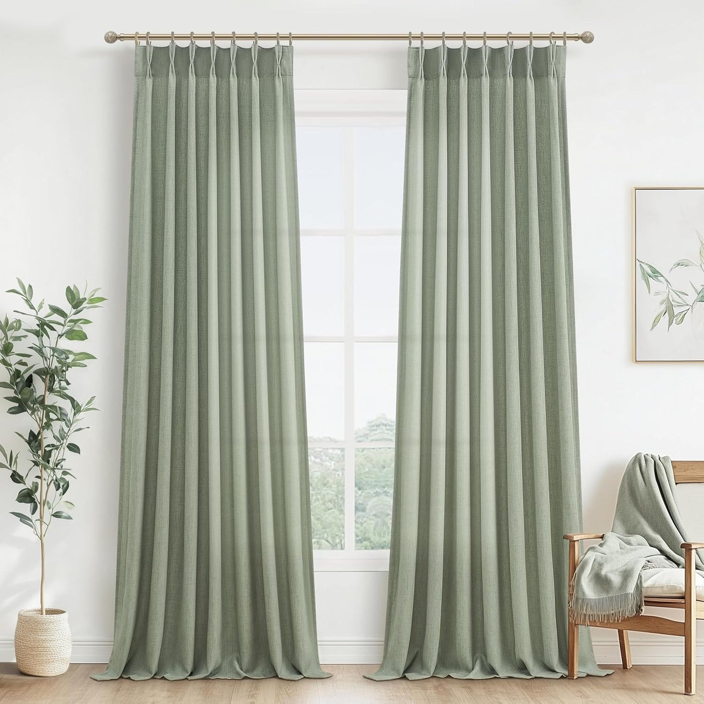 Rustic Linen Curtains, Oatmeal Beige 96" Set of 2