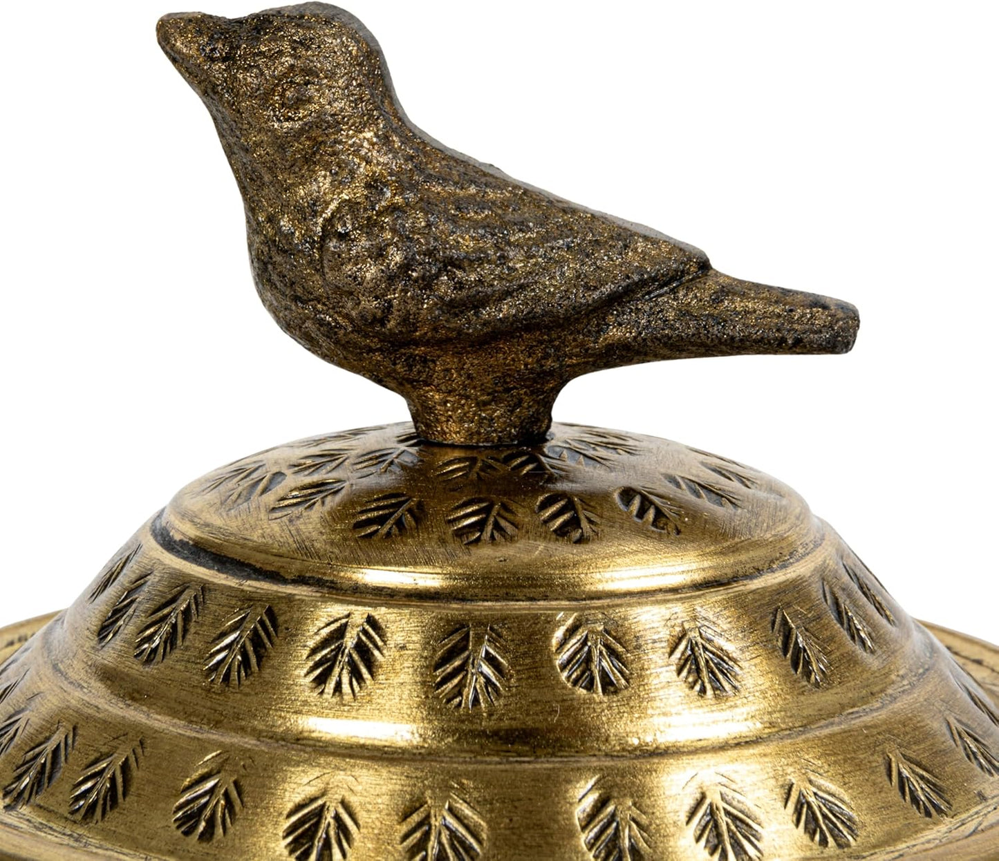 Creative Co-Op Brass Metal Container with Bird Finial