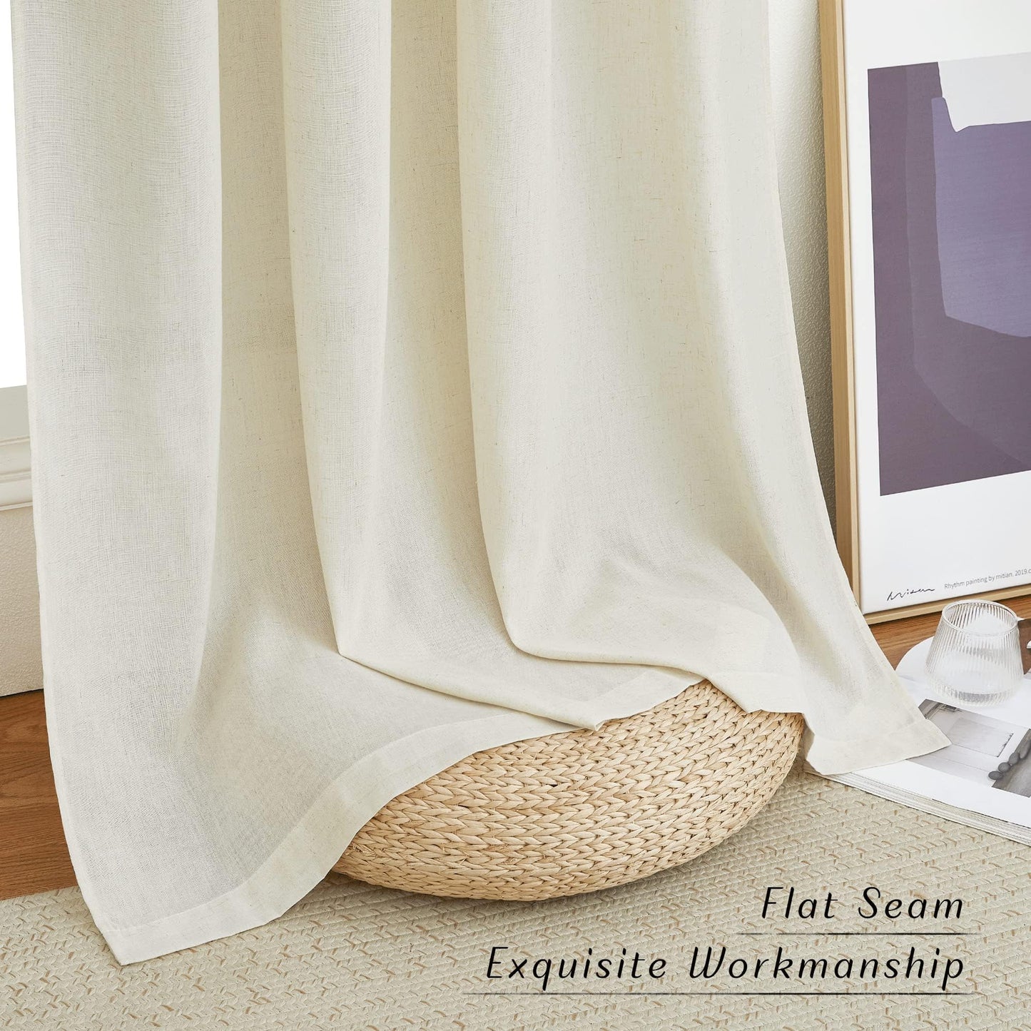 NICETOWN Linen Curtains 52x108" 2 Panels