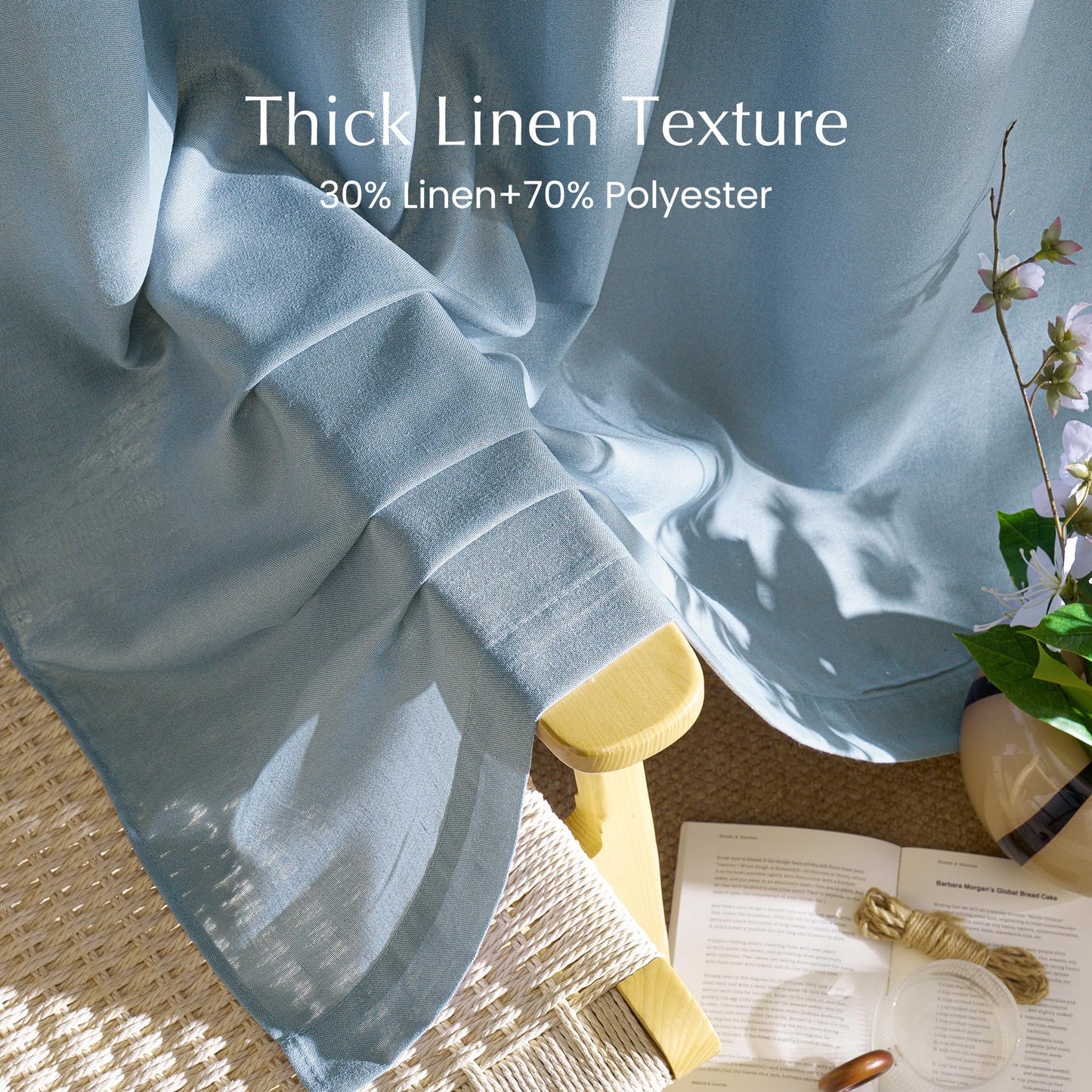 NICETOWN Linen Curtains 52x108" 2 Panels