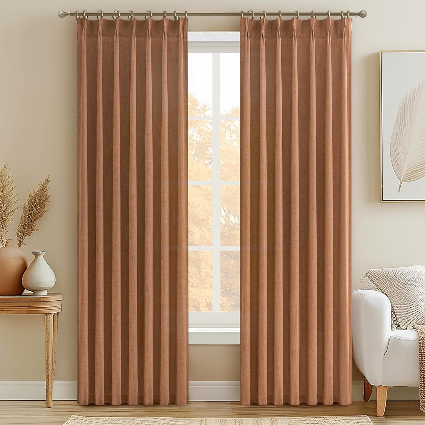 Rustic Linen Curtains, Oatmeal Beige 96" Set of 2