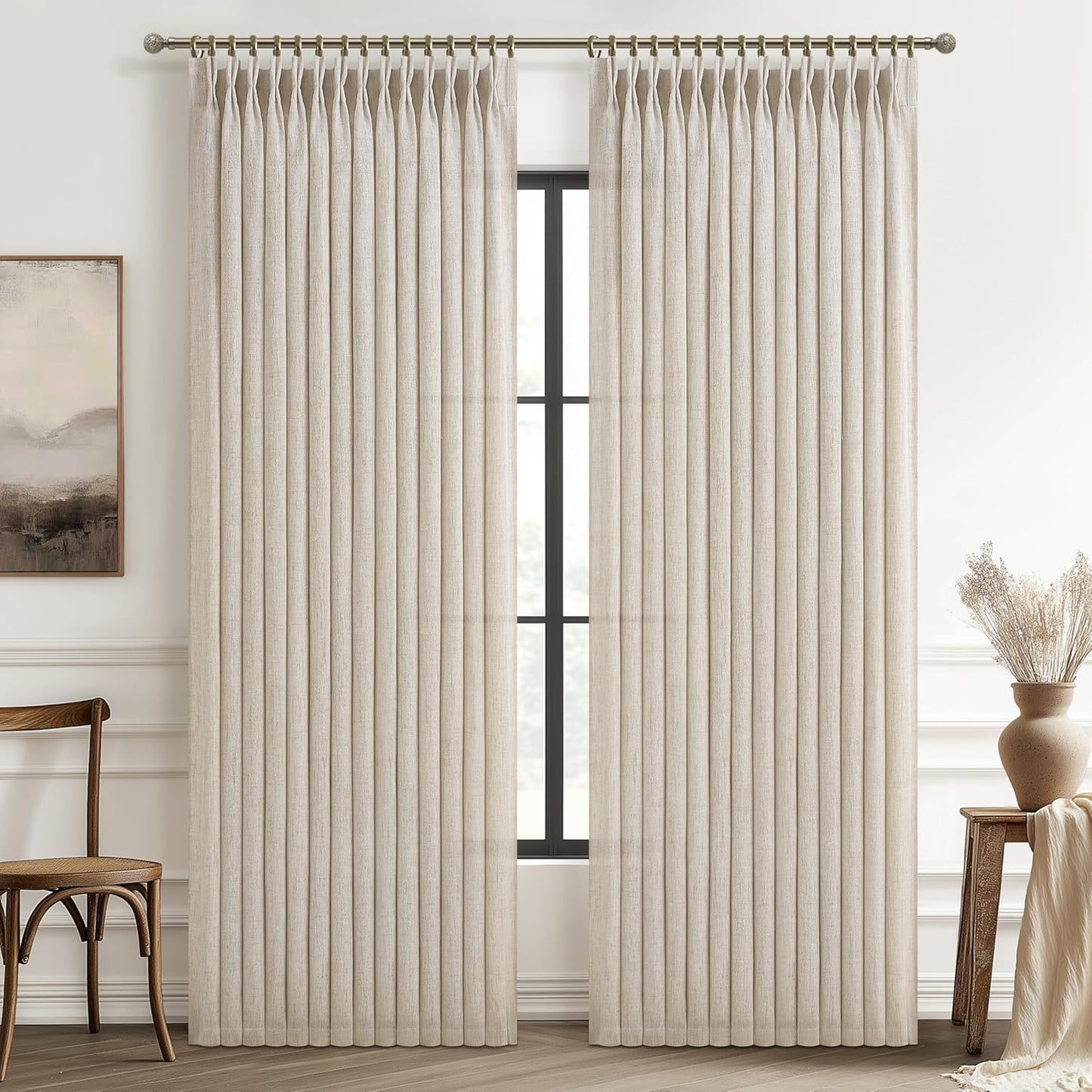 Rustic Linen Curtains, Oatmeal Beige 96" Set of 2