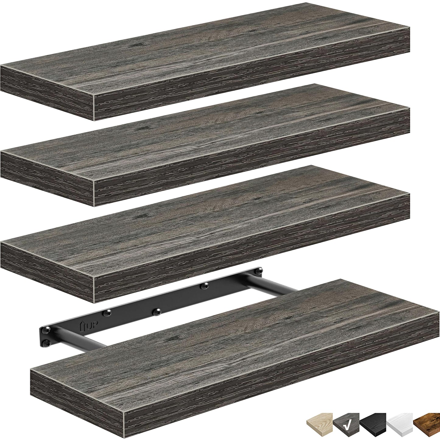 QEEIG Floating Shelves, 3pcs, Rustic Brown