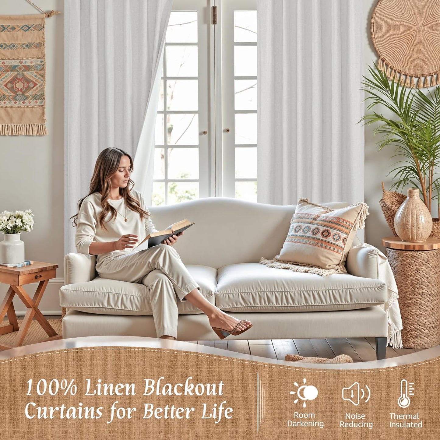 LAMIT Linen Blackout Curtains 60x84" Taupe, 2 Panels