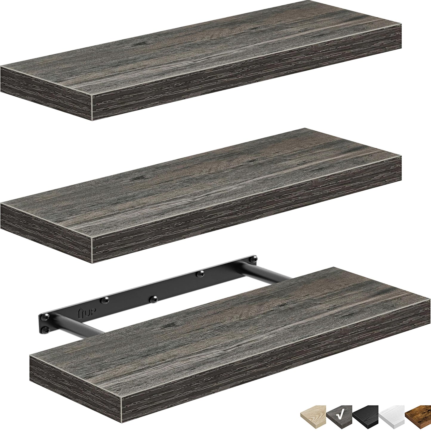 QEEIG Floating Shelves, 3pcs, Rustic Brown