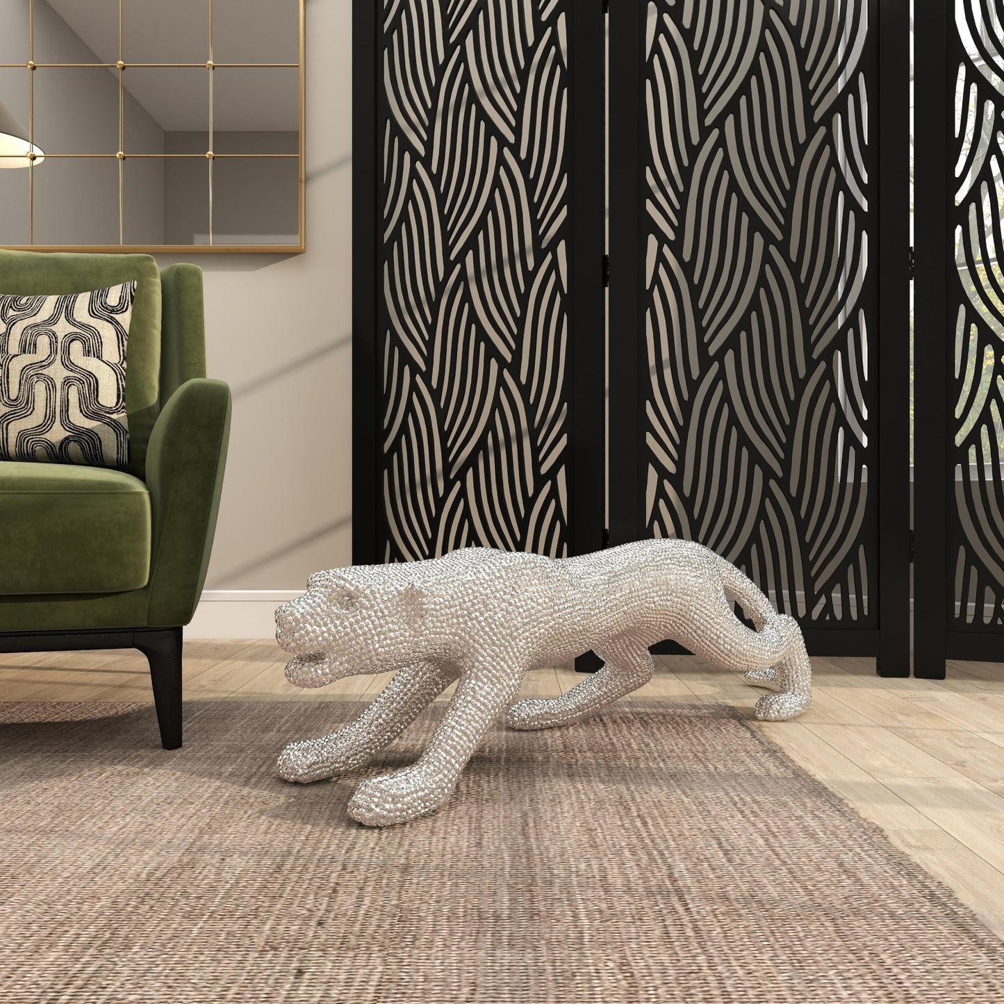 Deco 79 Leopard Statue 42" Silver