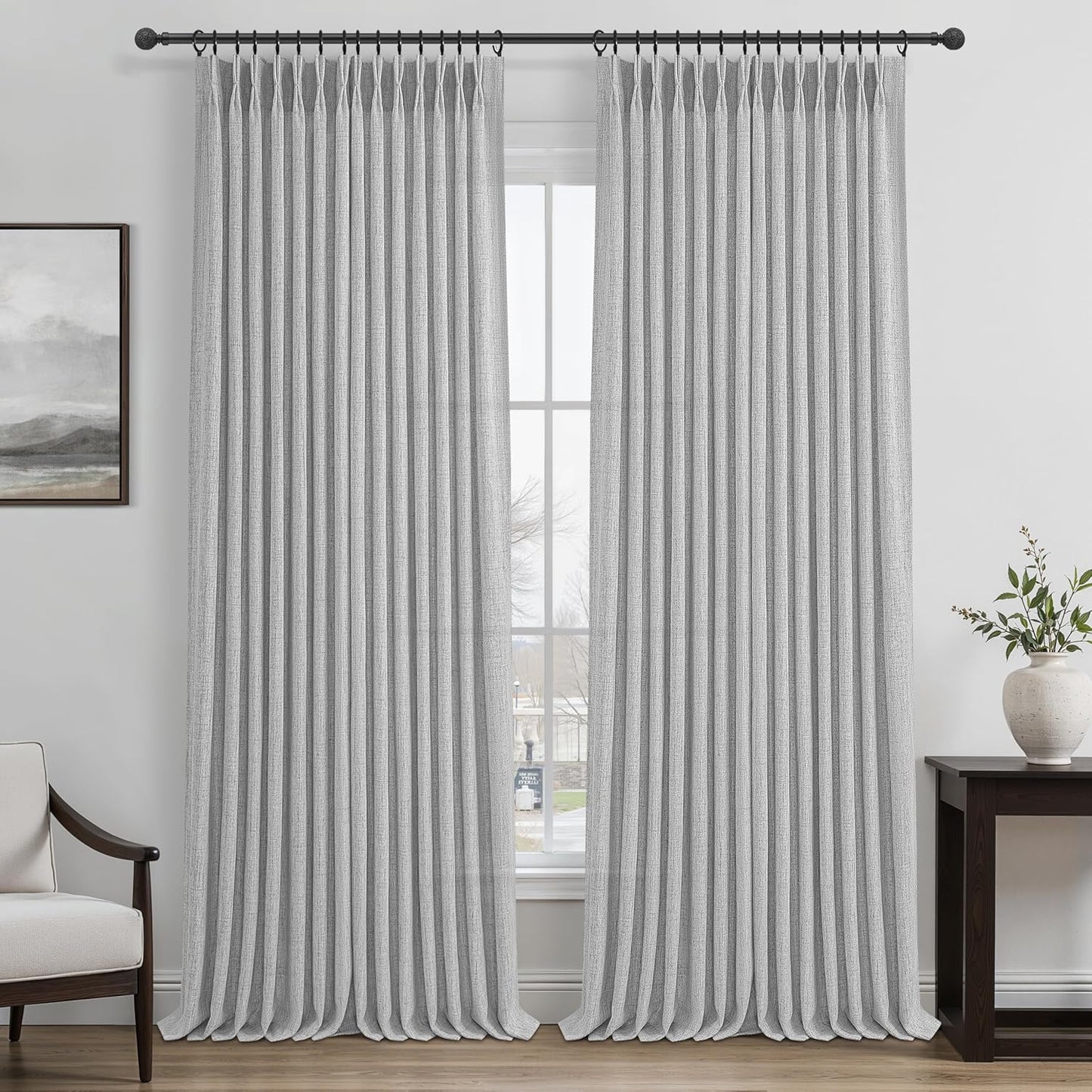 Rustic Linen Curtains, Oatmeal Beige 96" Set of 2