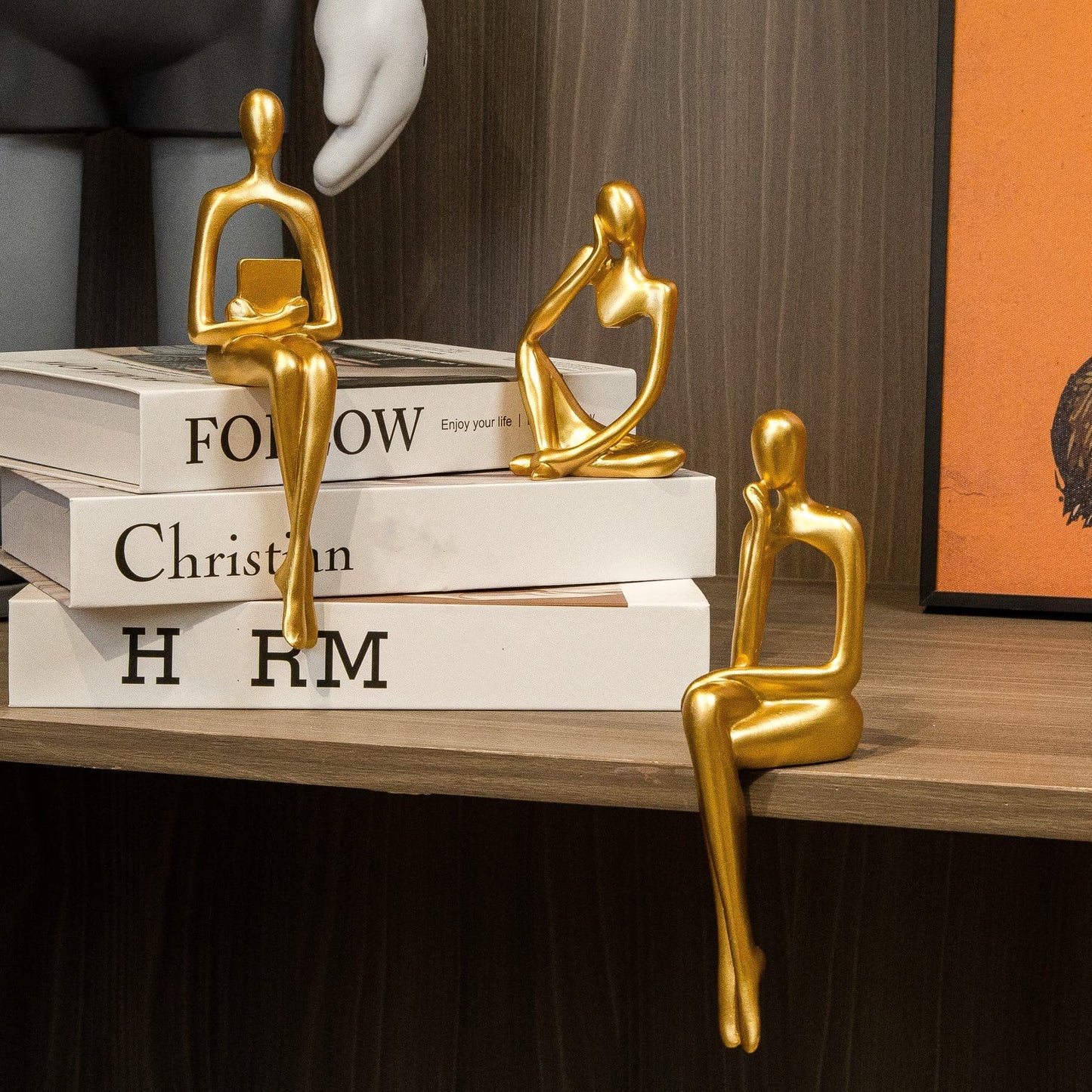 Gold Thinker Statues, Set of 3, Small