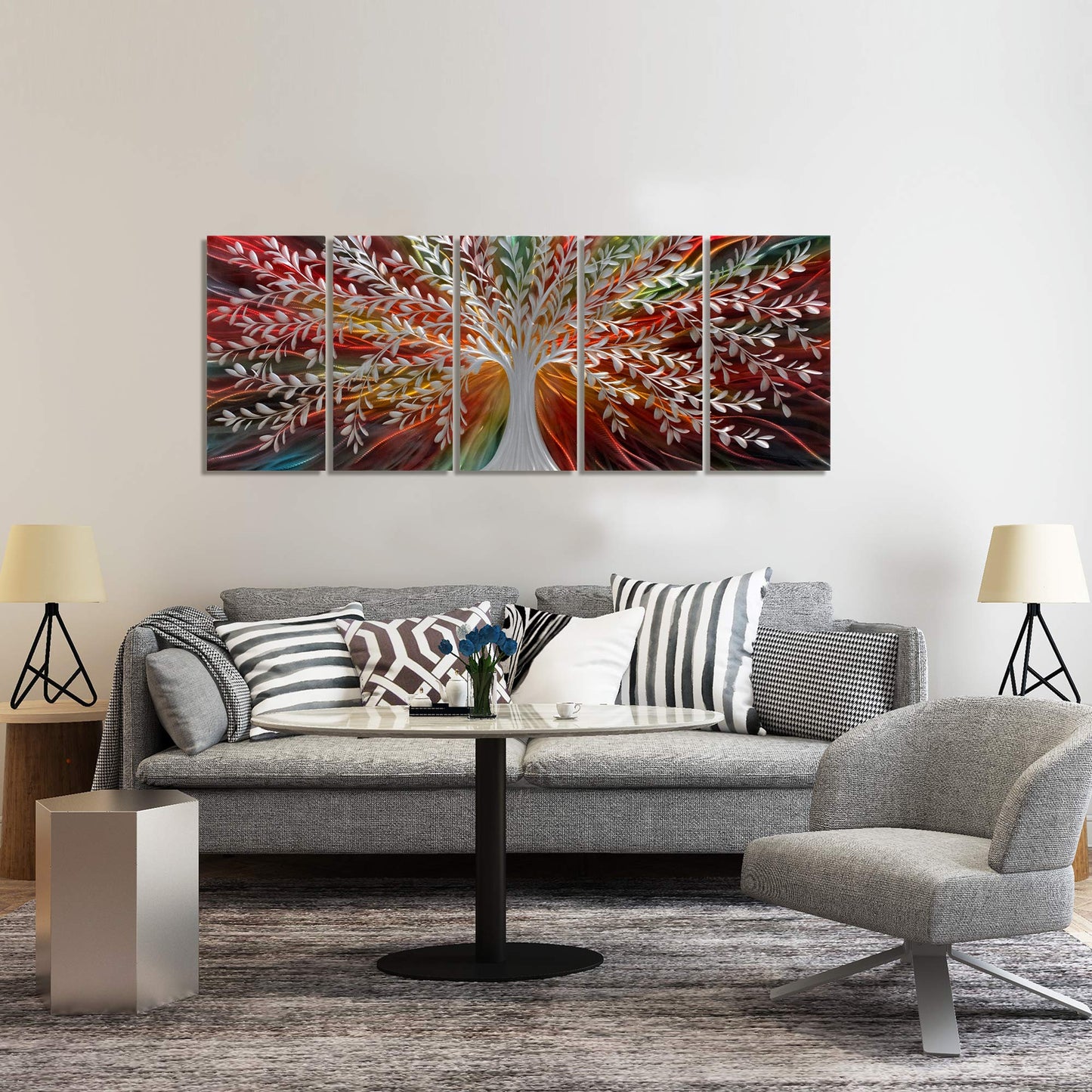 BATRENDY ARTS Silver Tree Wall Art