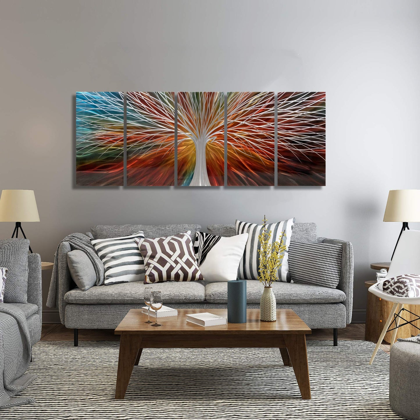 BATRENDY ARTS Silver Tree Wall Art