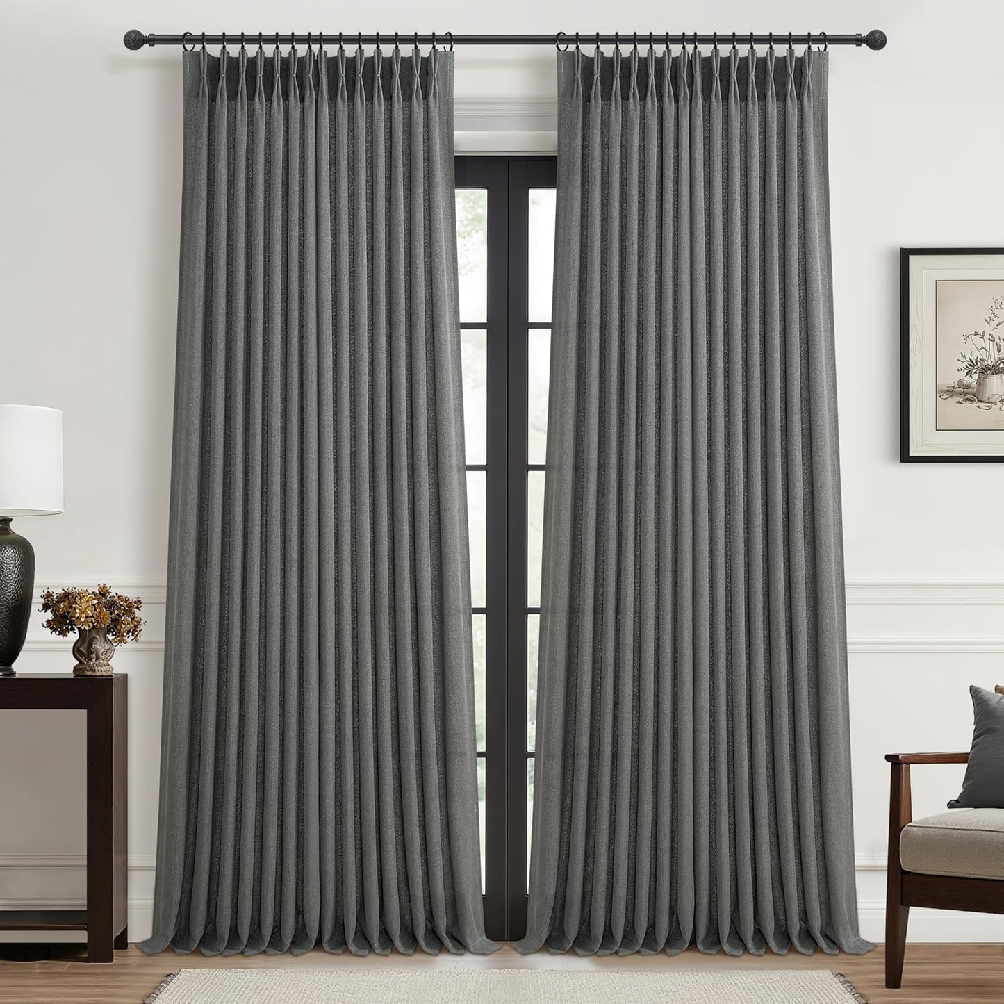 Rustic Linen Curtains, Oatmeal Beige 96" Set of 2