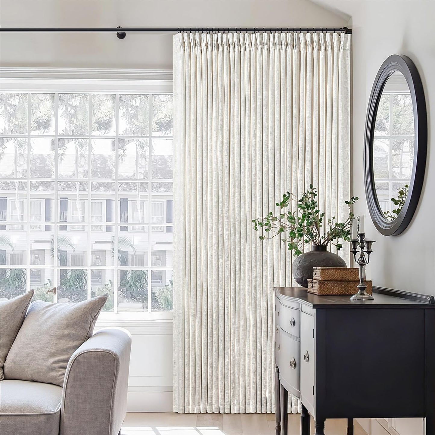 Pinch Pleated Linen Curtains 108" Beige, 2 Panels