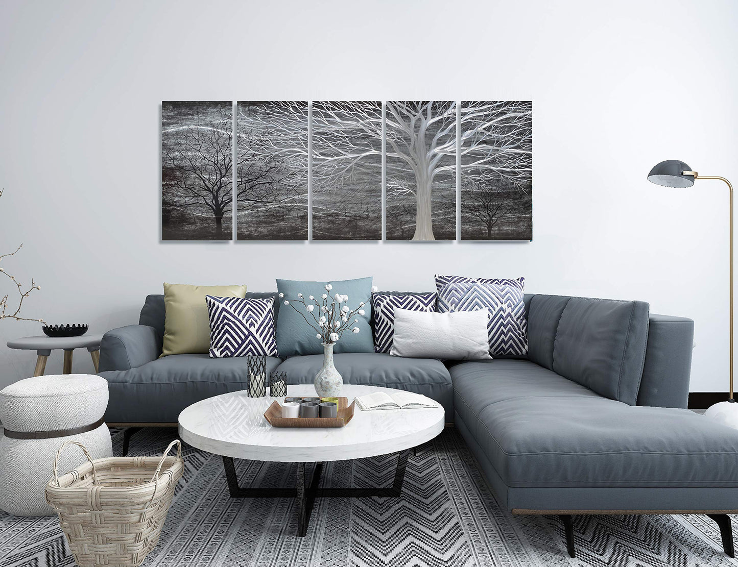 BATRENDY ARTS Silver Tree Wall Art