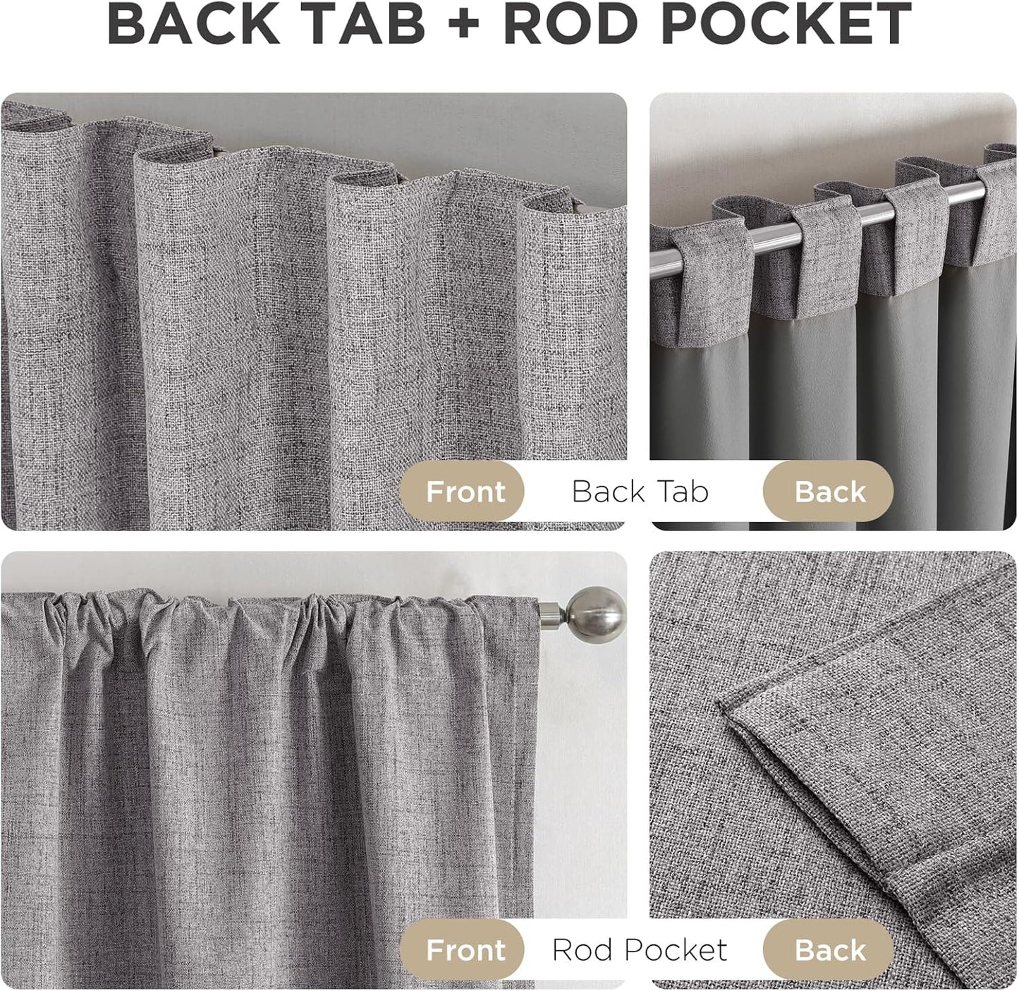 Joydeco Blackout Linen Curtains 84" 2 Panels