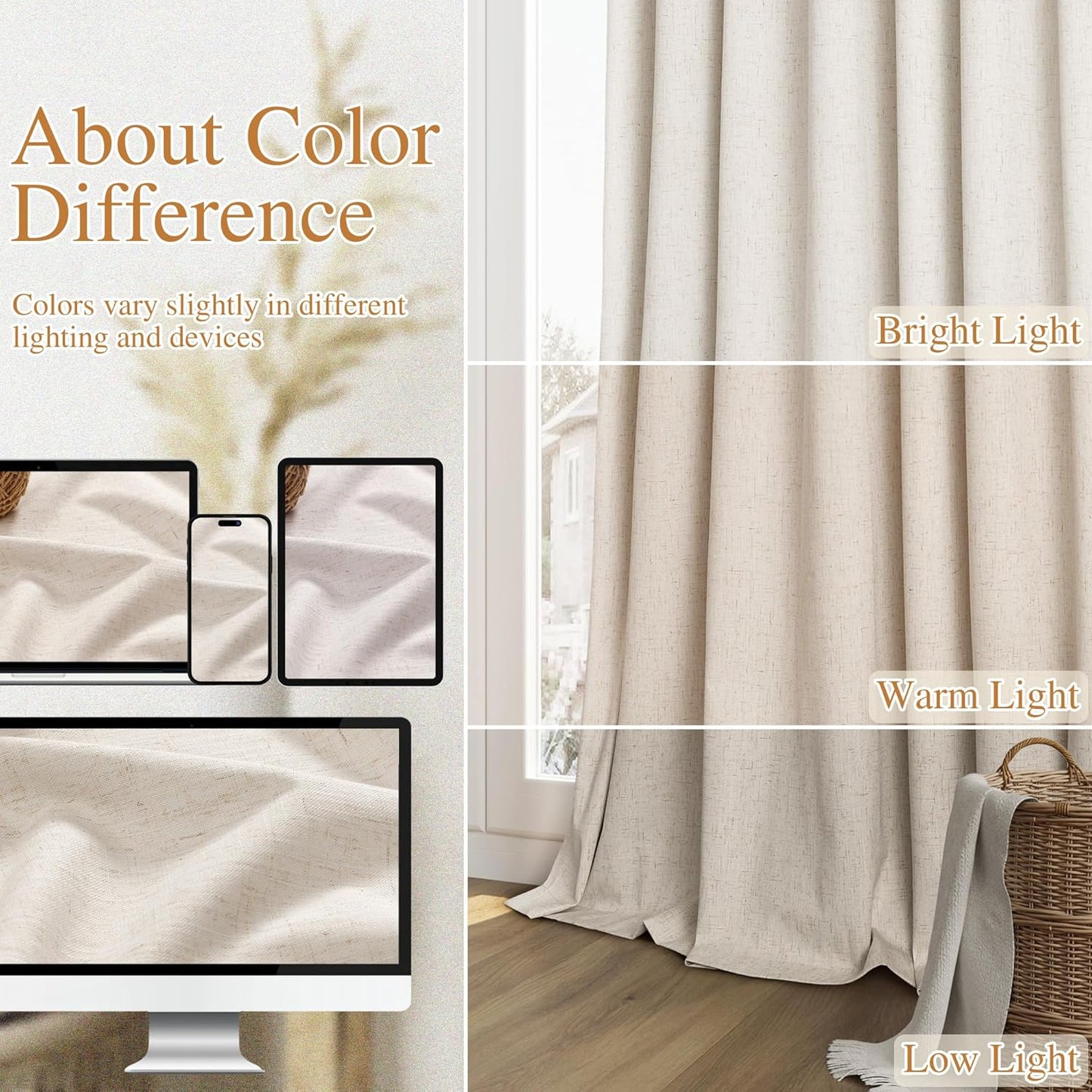 Cream Linen Blackout Curtains – 2 Panels