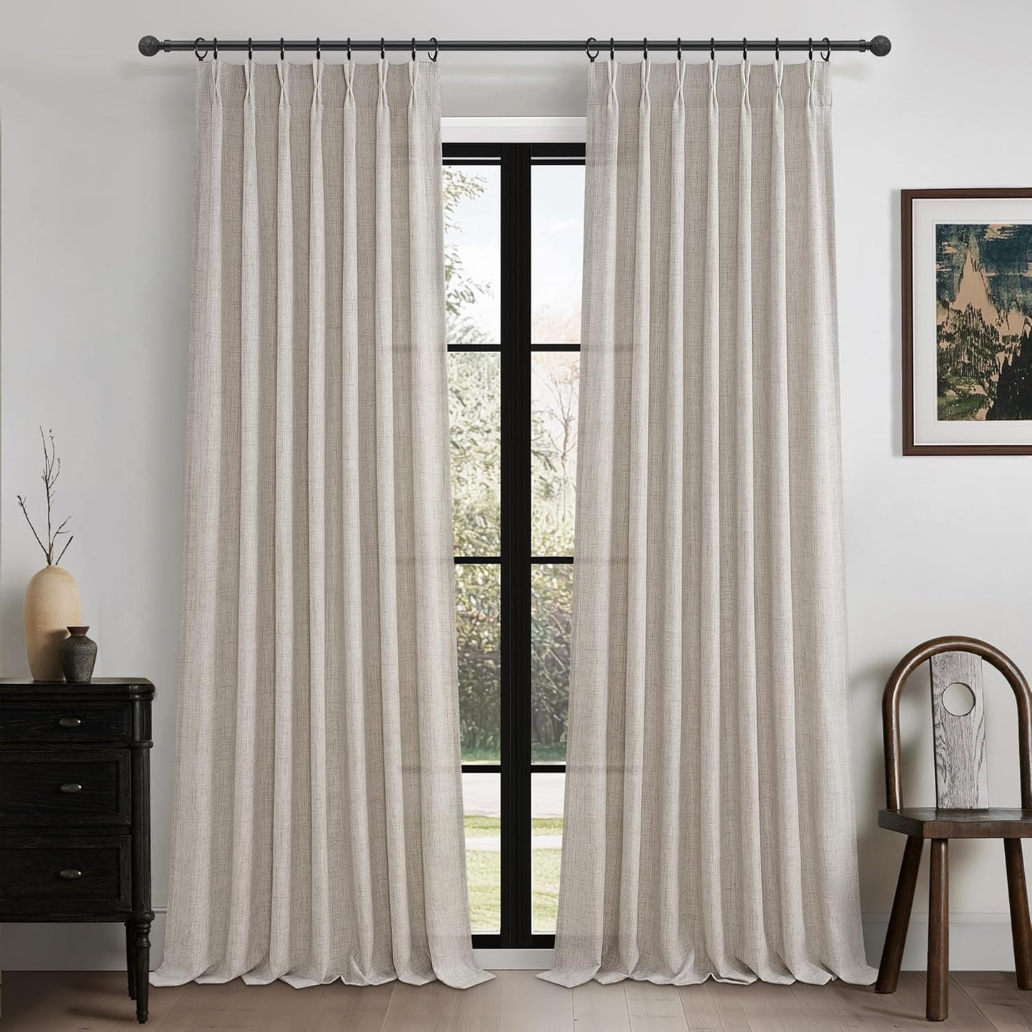 Rustic Linen Curtains, Oatmeal Beige 96" Set of 2