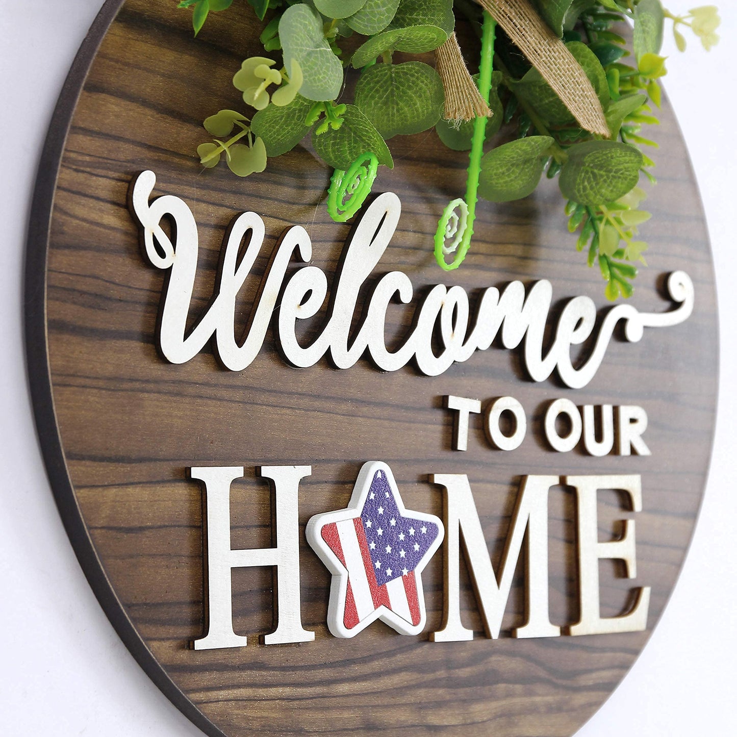 Seasonal Welcome Sign, Rustic Round Door Wreath
