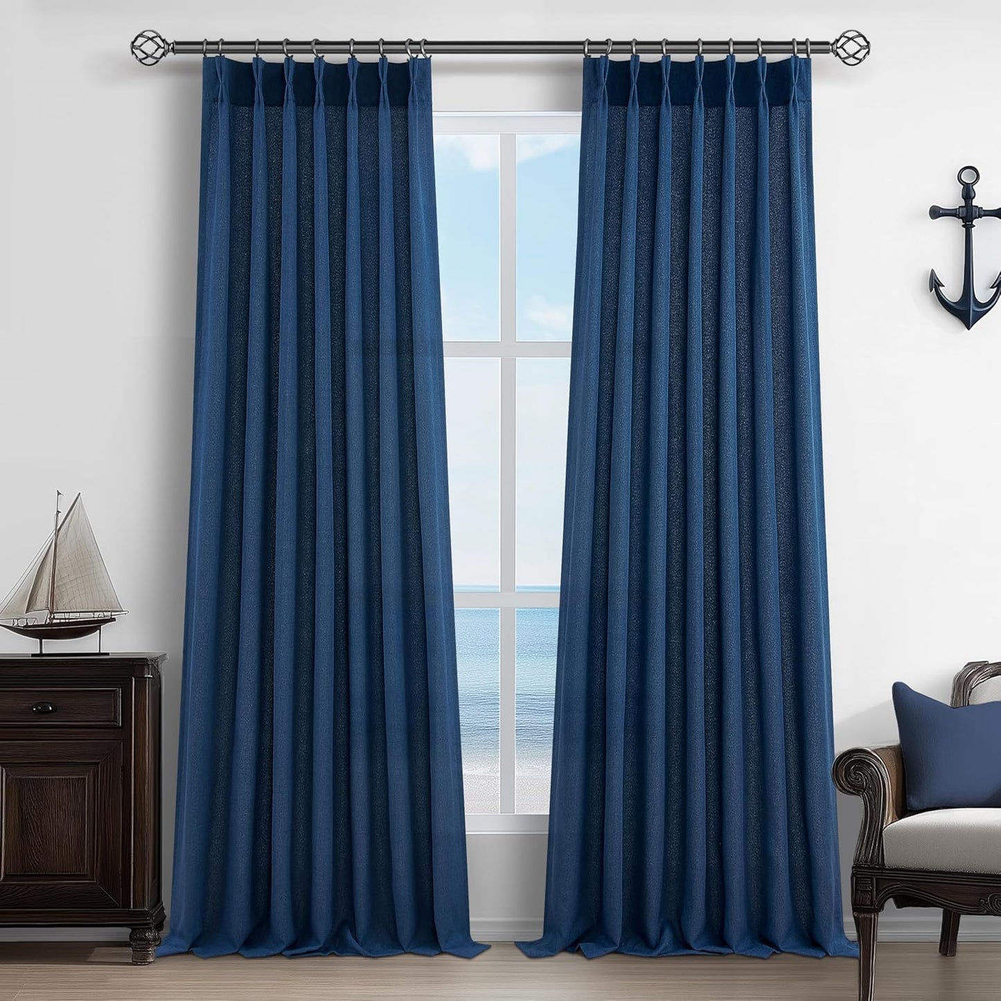 Rustic Linen Curtains, Oatmeal Beige 96" Set of 2