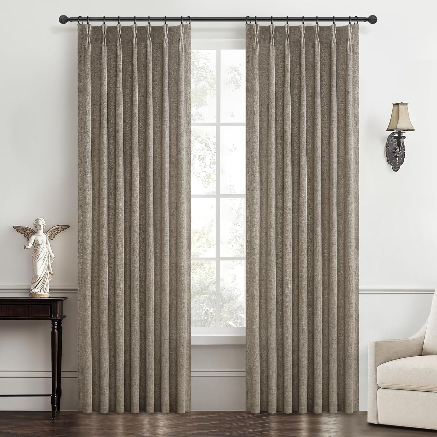 Rustic Linen Curtains, Oatmeal Beige 96" Set of 2