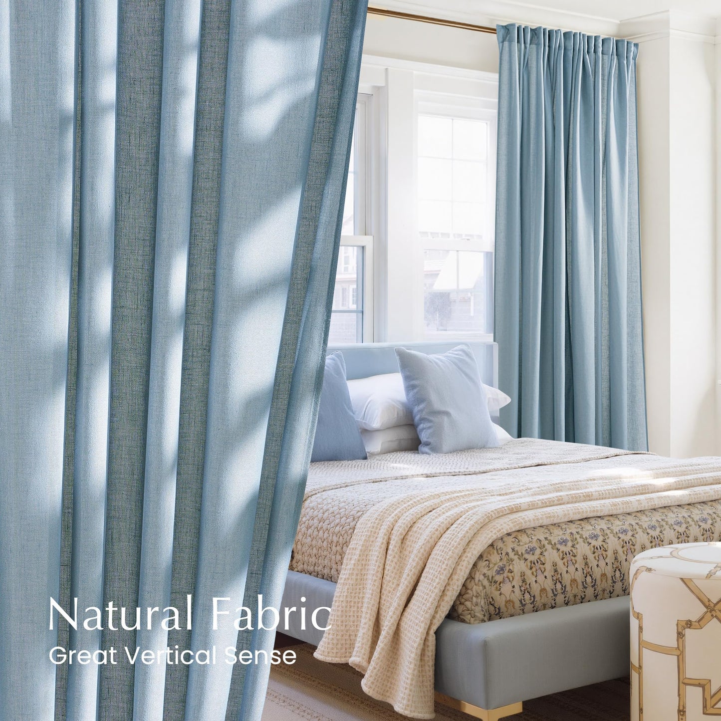 NICETOWN Linen Curtains 52x108" 2 Panels