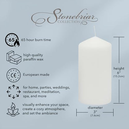 Stonebriar Unscented White Pillar Candles, 6-Pack, 3"x6"
