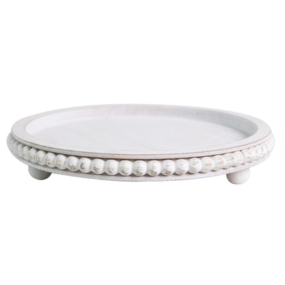 HPC Decor Round White Wood Tray, 12"