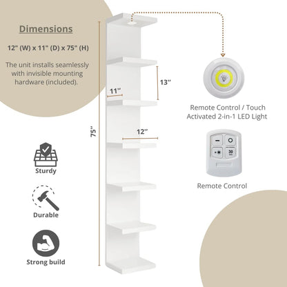 7-Tier LED Floating Shelf – White