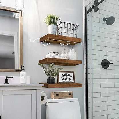 QEEIG Floating Shelves, 3pcs, Rustic Brown