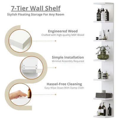 7-Tier LED Floating Shelf – White