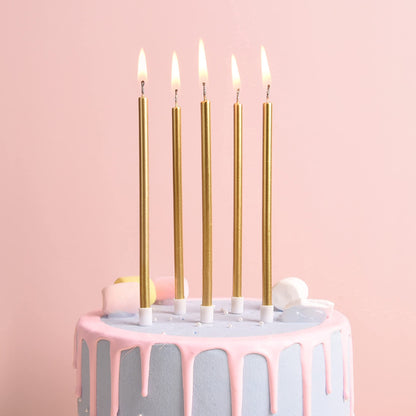 PHD CAKE Gold Long Thin Metallic Birthday Candles