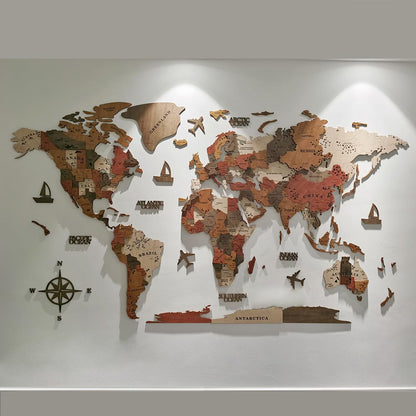 insulvuku 3D Wood World Map Wall Art – XL Brown