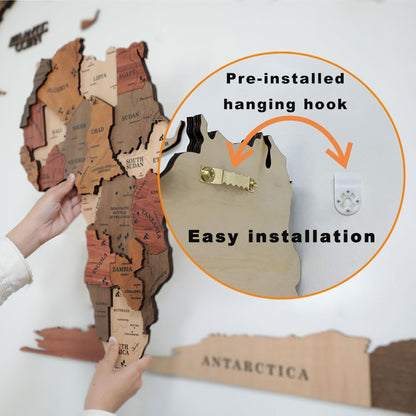 insulvuku 3D Wood World Map Wall Art – XL Brown