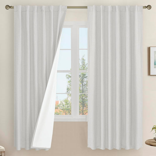LAMIT Linen Blackout Curtains 60x84" Taupe, 2 Panels