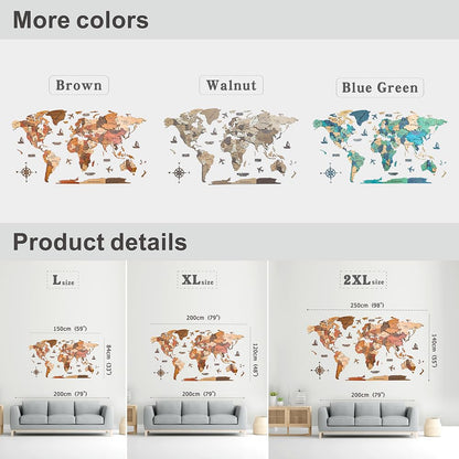 insulvuku 3D Wood World Map Wall Art – XL Brown
