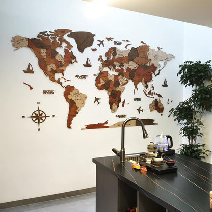 insulvuku 3D Wood World Map Wall Art – XL Brown
