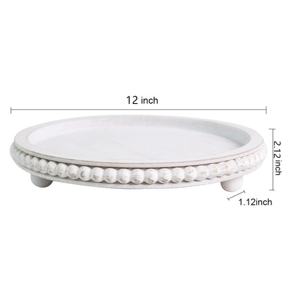 HPC Decor Round White Wood Tray, 12"