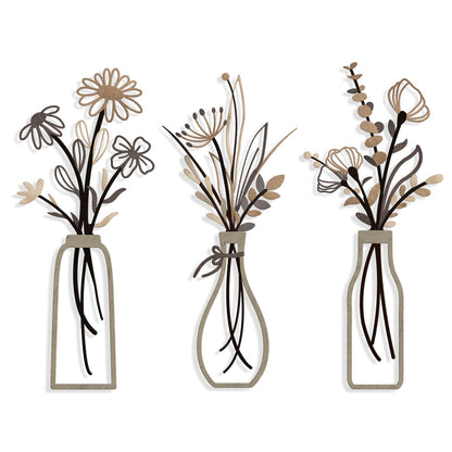 Pigort Metal Flower Wall Art, Beige, 3pcs