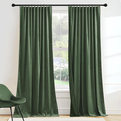 RYB HOME Velvet Curtains 52x108" Green, 2 Panels