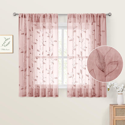 HOMEIDEAS Sheer Curtains 52x63" Green, 2 Panels