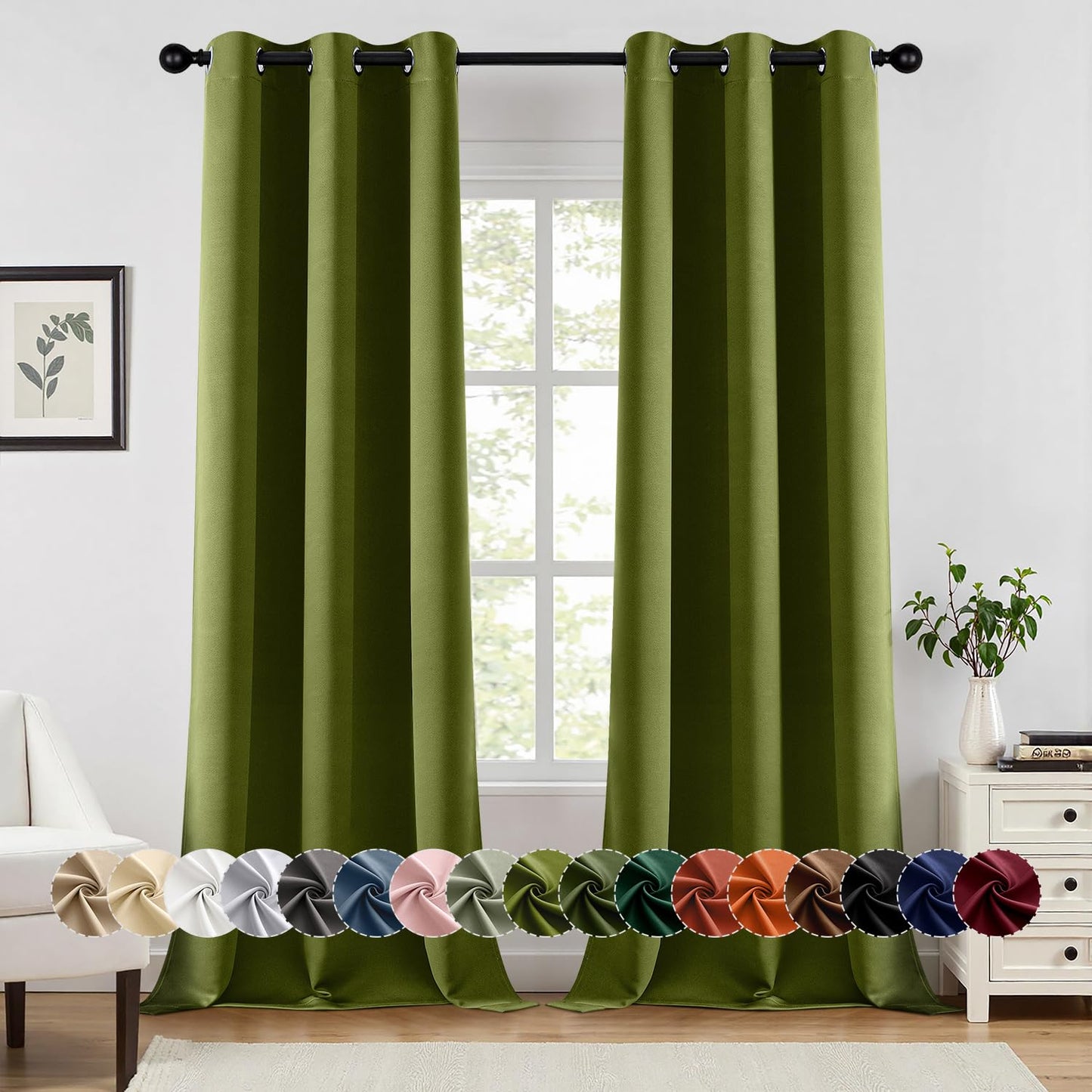 Blackout Curtains – Sage Green, 40"x63", 2 Panels