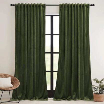 RYB HOME Velvet Curtains 52x108" Green, 2 Panels