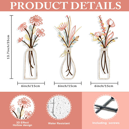 Pigort Metal Flower Wall Art, Beige, 3pcs